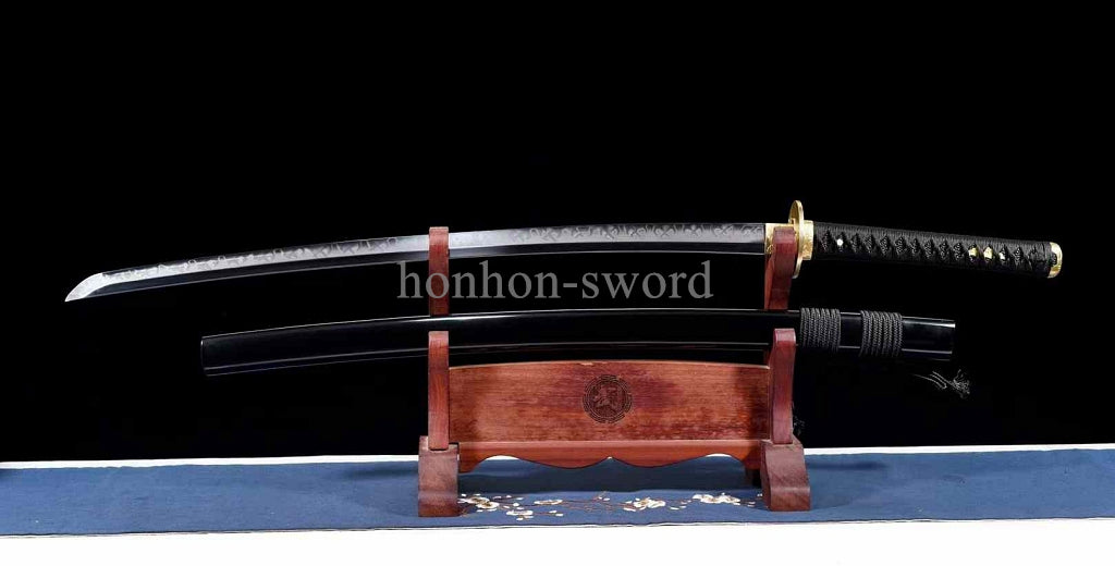 Katana à lame bleue en acier à haute teneur en carbone 1095, épée de samouraï japonais, épée complète noire