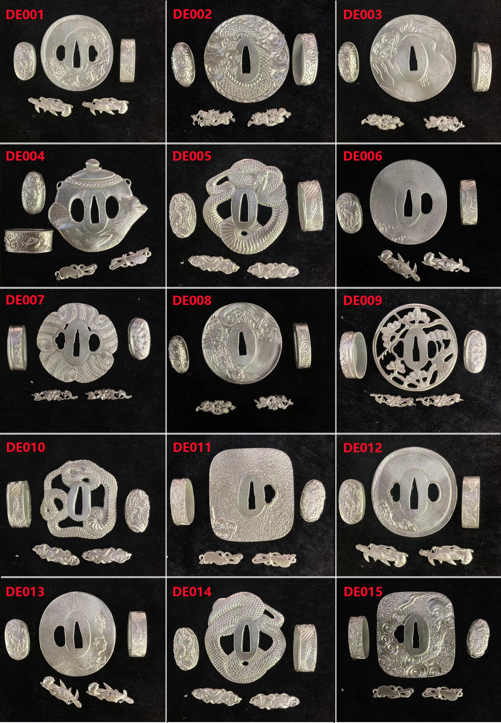 Tsuba-Set aus Legierung/Eisen/Messing/Kupfernickel, inklusive Fuchi und Kashira für japanische Katana-, Wakizashi- und Tanto-Schwerter, Zubehör