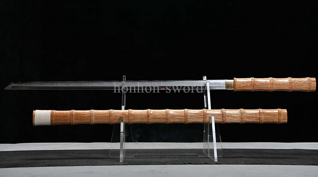 1095 Kohlenstoffstahl Katana Blaue Klinge Japanisches Samurai-Schwert Full Tang Schwarz