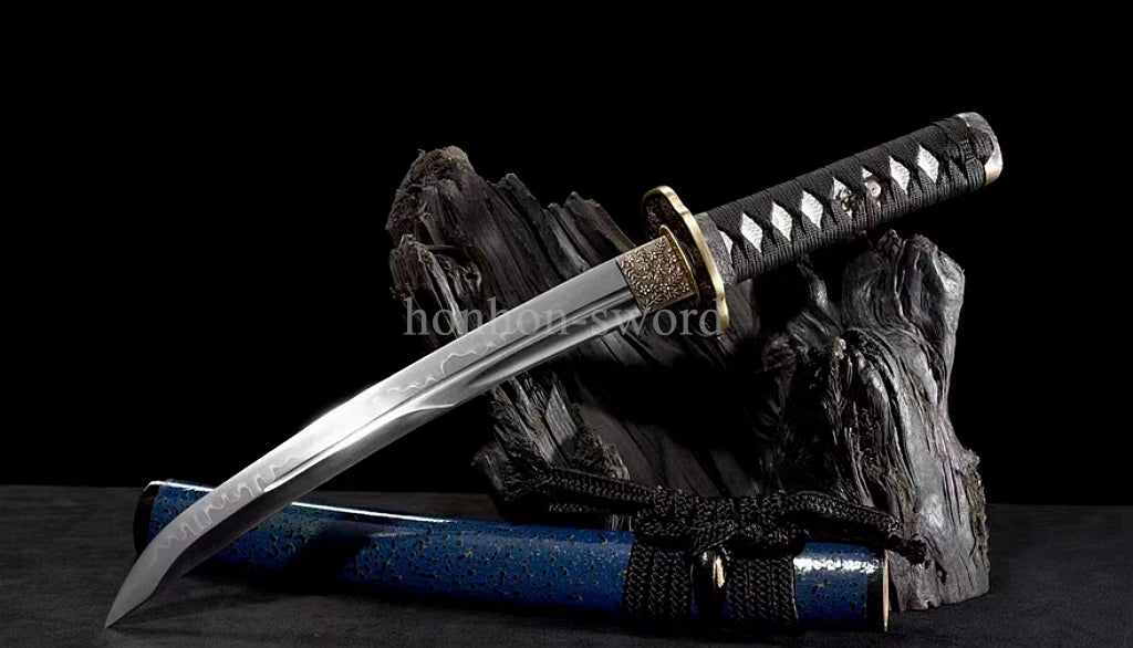 Katana à lame bleue en acier à haute teneur en carbone 1095, épée de samouraï japonais, épée complète noire