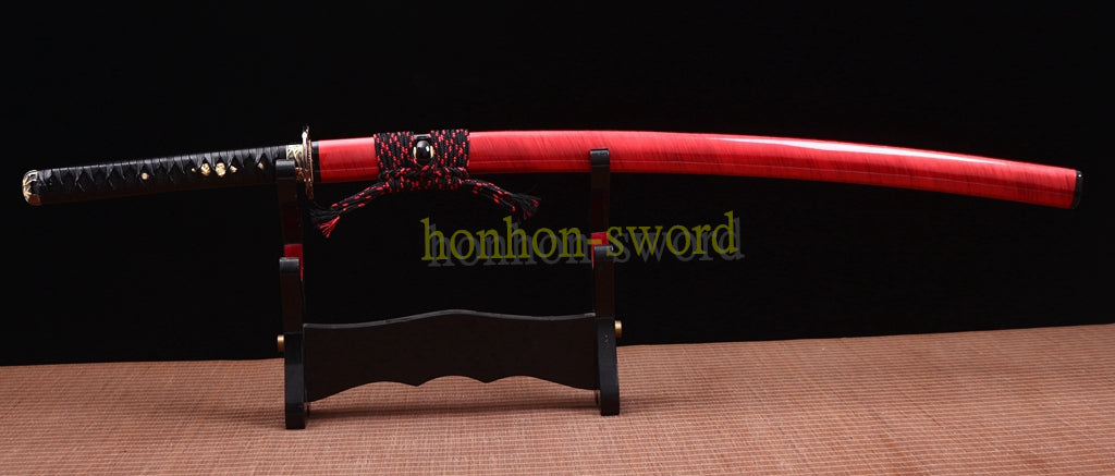 Functional 9260 Spring Steel Katana Japanese Samurai Sword Sharp for Battle Red