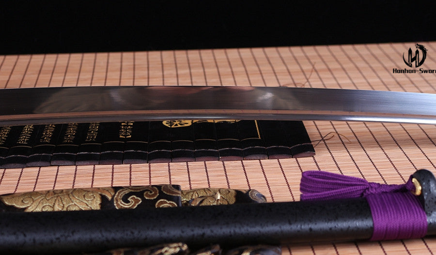 Handmade Aluminum Katana Japanese Iaito Sword Full Tang Unsharpened Blade Black and Purple