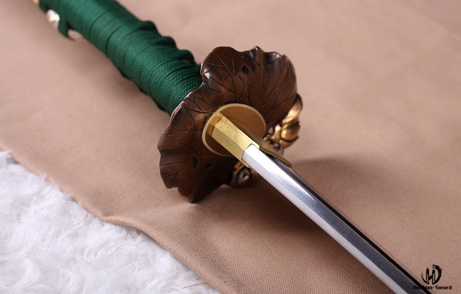 9260 Spring Steel Katana Frog Tsuba Japanese Samurai Sword Battle Ready Green