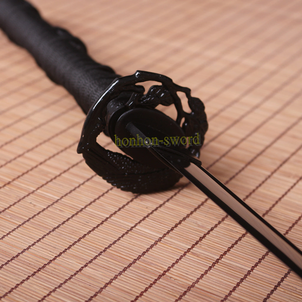 Hand Forged 9260 Spring Steel KO-Katana Japanese Samurai Sword Black with Bo-hi
