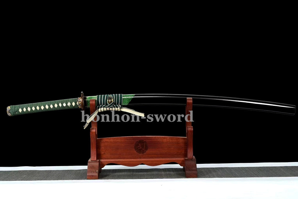 1060 Carbon Steel Katana Mirror Polish Japanese Samurai Sword Full Tang Green Same Saya