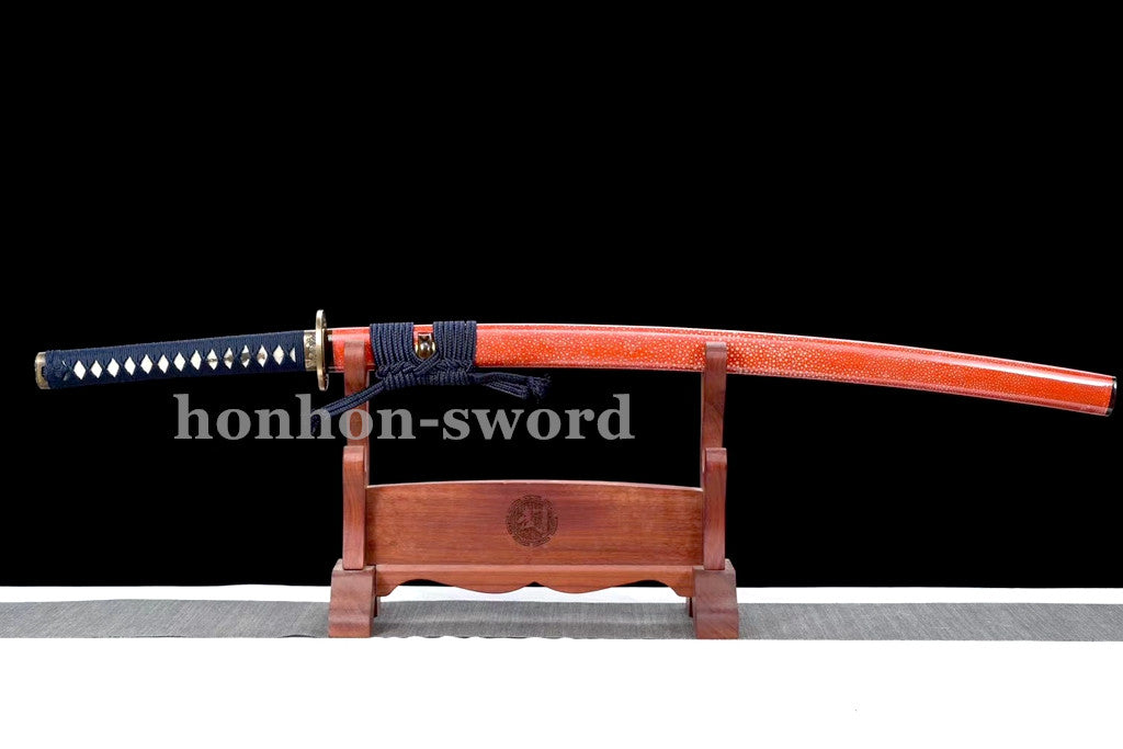 9260 Spring Steel Katana Mirror Polished Japanese Samurai Sword Red Samegawa Saya