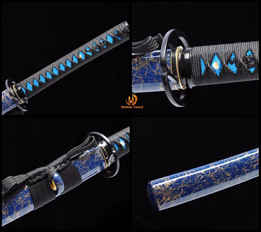 1095 High Carbon Steel Blue Treated Japanese Katana Samurai Sword Full Tang For Battle
