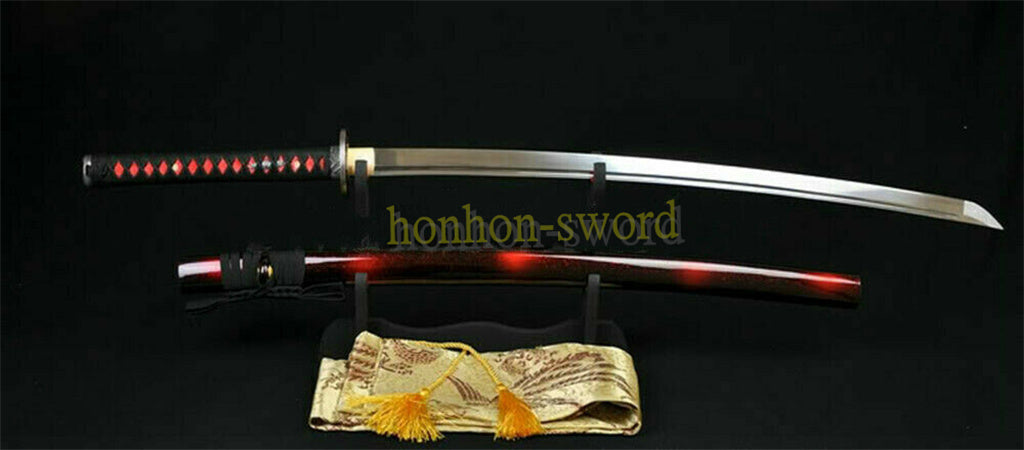 1095 Kohlenstoffstahl Katana Blaue Klinge Japanisches Samurai-Schwert Full Tang Schwarz