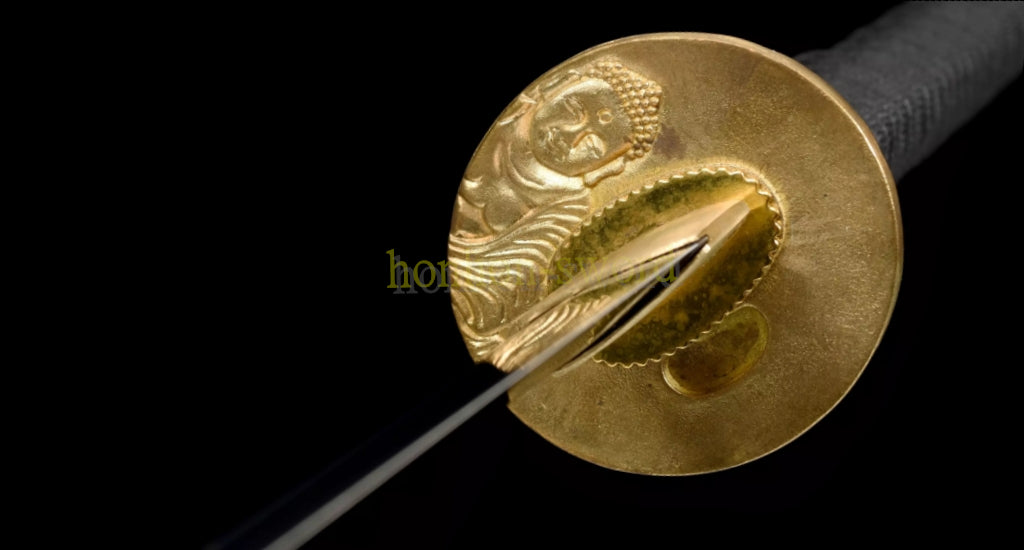 1095 Kohlenstoffstahl Katana Blaue Klinge Japanisches Samurai-Schwert Full Tang Schwarz