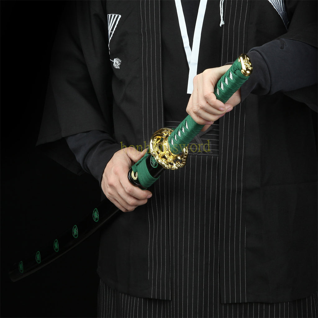 1095 Kohlenstoffstahl Katana Blaue Klinge Japanisches Samurai-Schwert Full Tang Schwarz