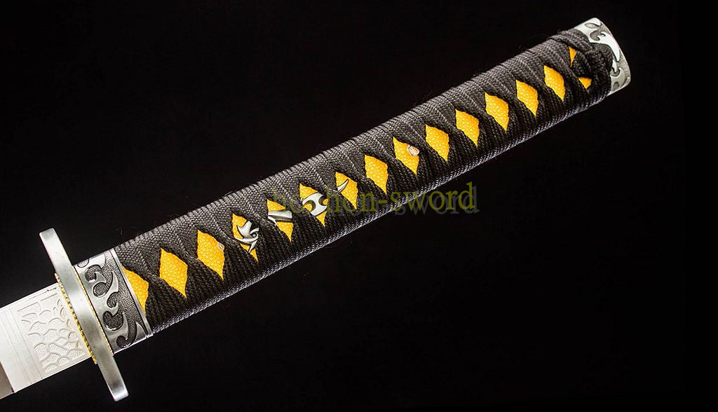 1095 Kohlenstoffstahl Katana Blaue Klinge Japanisches Samurai-Schwert Full Tang Schwarz
