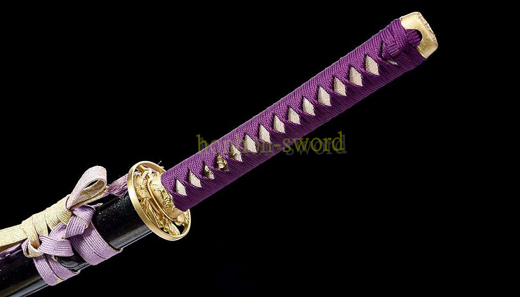 L6 Steel Mirror Polished Katana Japanese Samurai Sword Hand Forge for Battle Purple