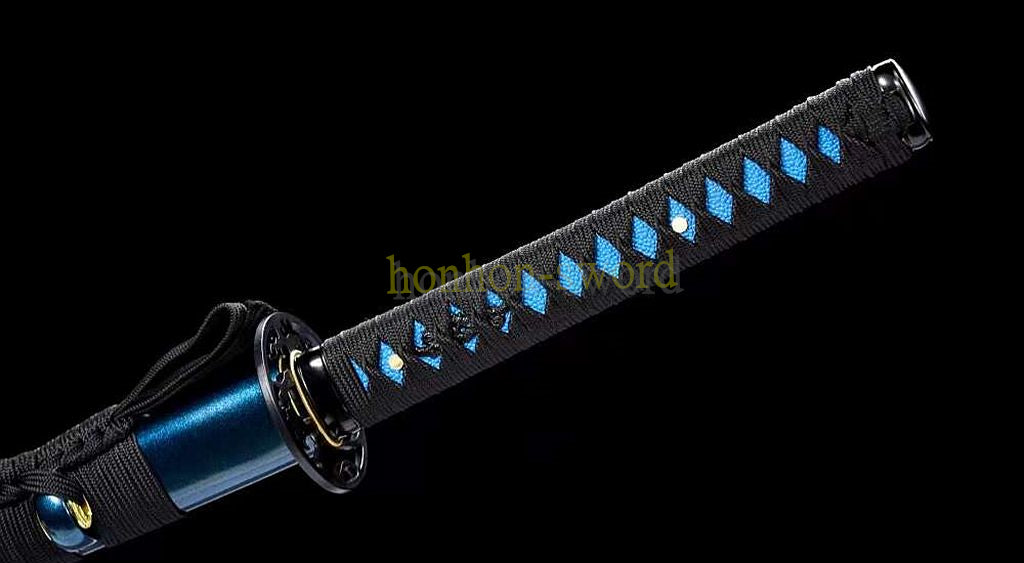 L6 Steel Mirror Polished Katana Japanese Samurai Sword Hand Forge for Battle Blue