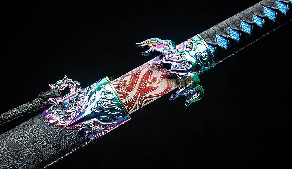 Épée chinoise Han Jian en acier à haute teneur en manganèse, lame bleue prête pour la bataille