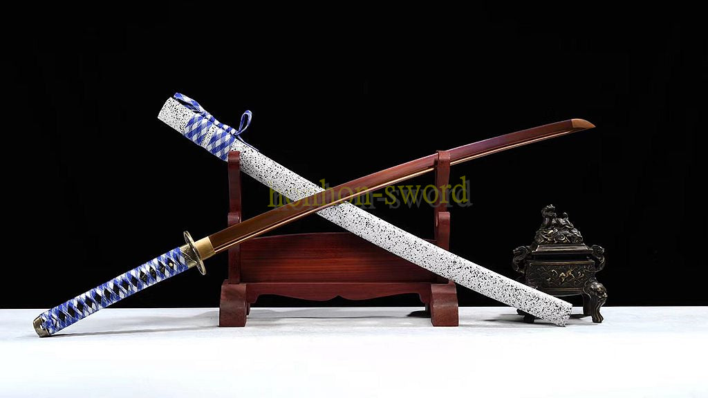 Katana en acier à haute teneur en manganèse, épée de samouraï japonais, prête pour la bataille, Saya blanche dorée