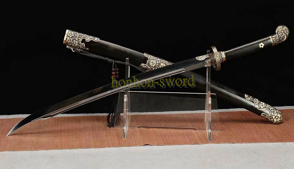 L6 Steel Qing Dao Chinese Dao Sword 绣春刀 Full Tang Battle Ready Black Mirror Polished