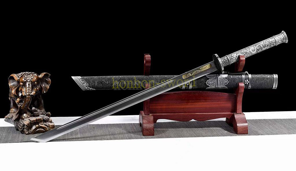 Épée Tang Dao chinoise en acier à haute teneur en manganèse, Tang Dao, prête à la bataille, noire