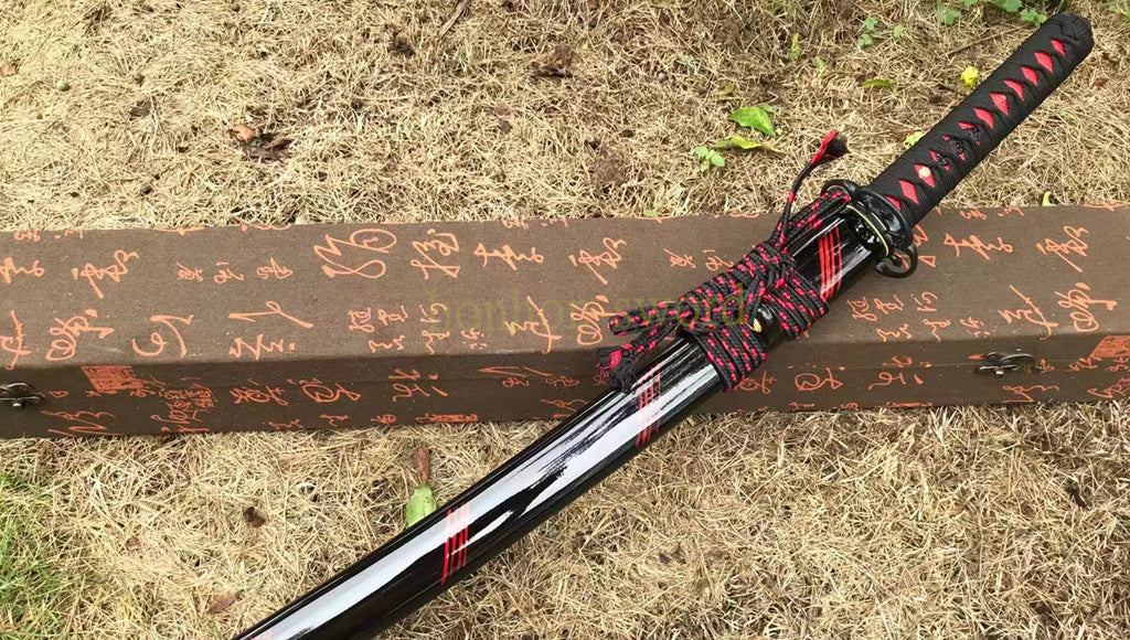 Katana à lame bleue en acier à haute teneur en carbone 1095, épée de samouraï japonais, épée complète noire