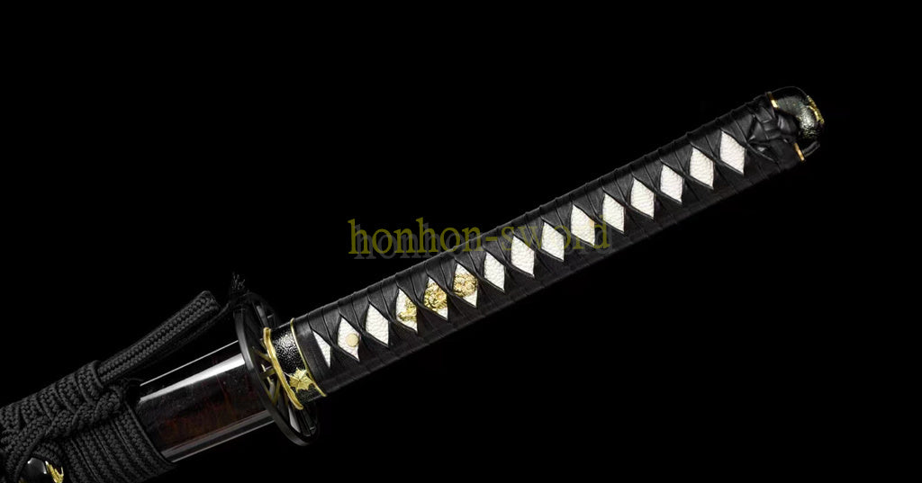 1095 High Carbon Steel Katana Mirror Polished Blade Japanese Samurai Sword for Battle Black