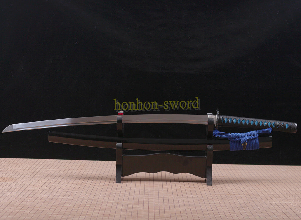 Katana à lame bleue en acier à haute teneur en carbone 1095, épée de samouraï japonais, épée complète noire