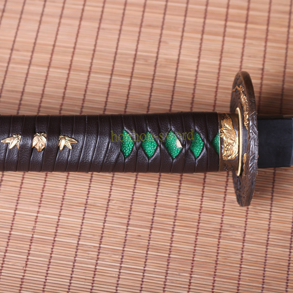 1095 Kohlenstoffstahl Katana Blaue Klinge Japanisches Samurai-Schwert Full Tang Schwarz