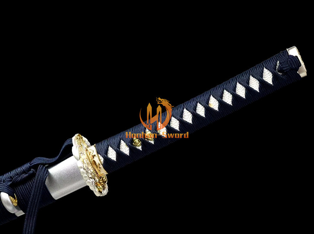 1095 Kohlenstoffstahl Katana Blaue Klinge Japanisches Samurai-Schwert Full Tang Schwarz