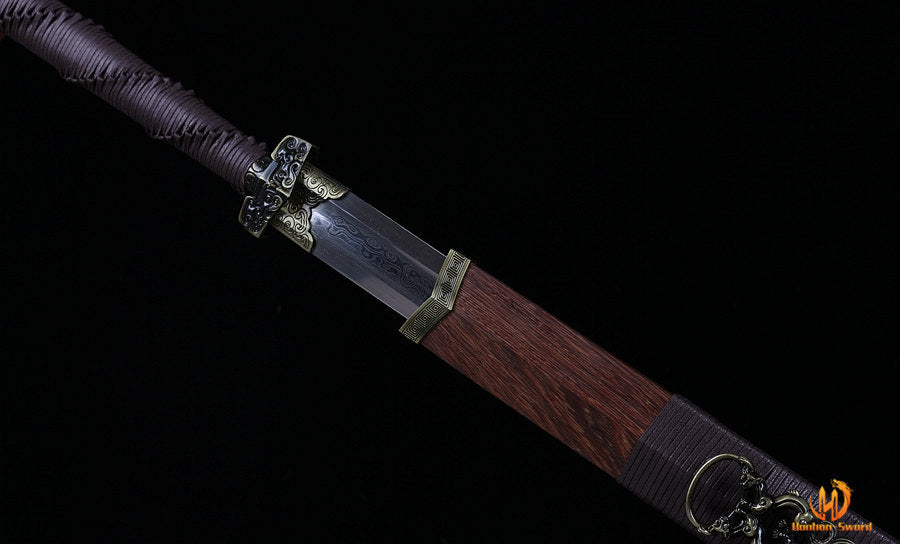 High Quality Damascus Folded Steel Han Dao 环首刀 Chinese Sword Rosewood Sheath