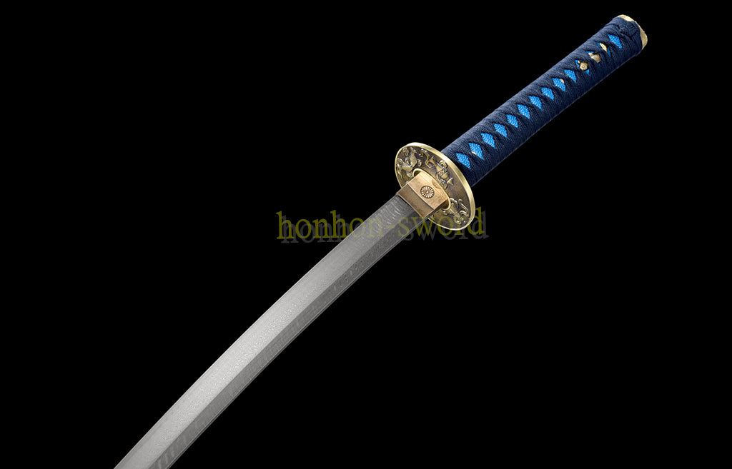 Japanisches Samurai-Schwert Katana aus schwarzem gefaltetem Stahl, Full Tang, handgefertigt, scharfe Klinge, schwarz