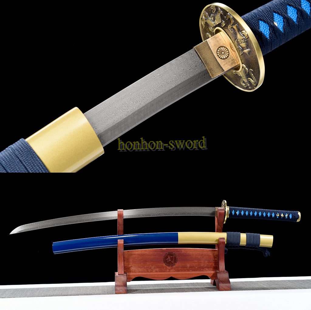 Épée de samouraï japonaise en acier plié noir, katana, lame tranchante faite à la main, noire