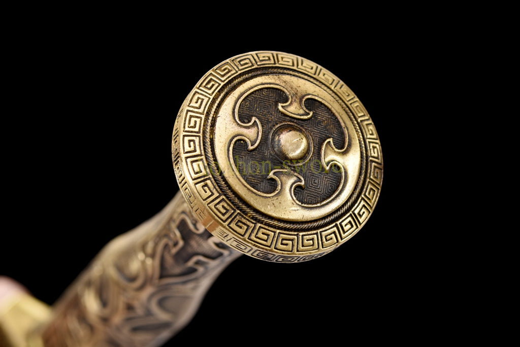 Handgeschmiedetes japanisches Samurai-Schwert Katana aus Damaszener-Faltstahl, scharf, ganz in Schwarz