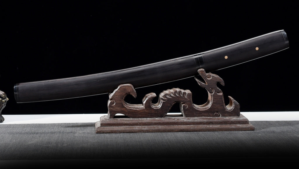 Épée de samouraï japonaise en acier plié noir, katana, lame tranchante faite à la main, noire