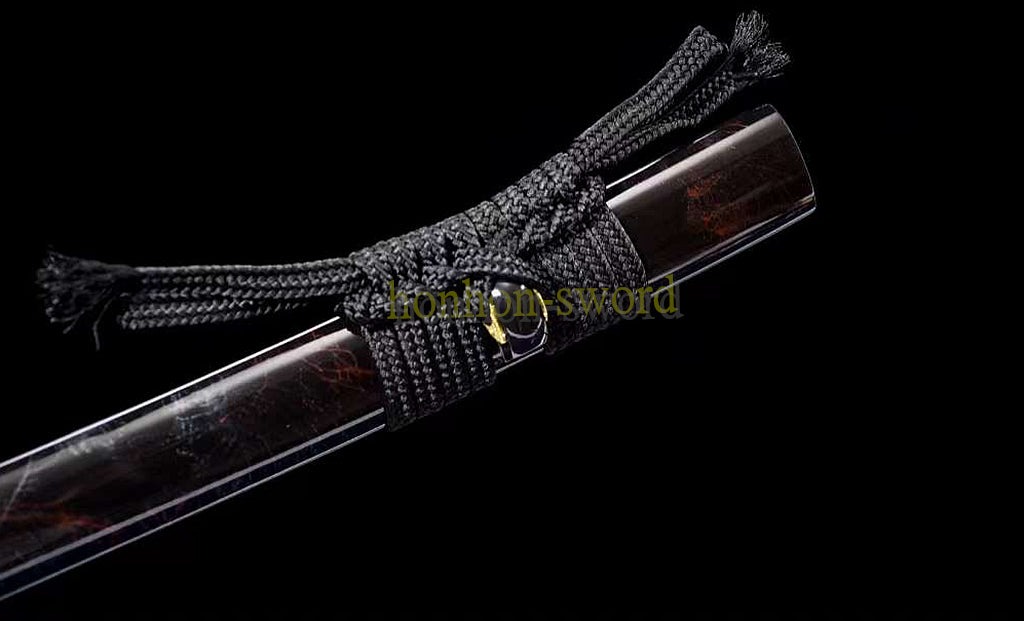 Épée de samouraï japonaise en acier plié noir, katana, lame tranchante faite à la main, noire