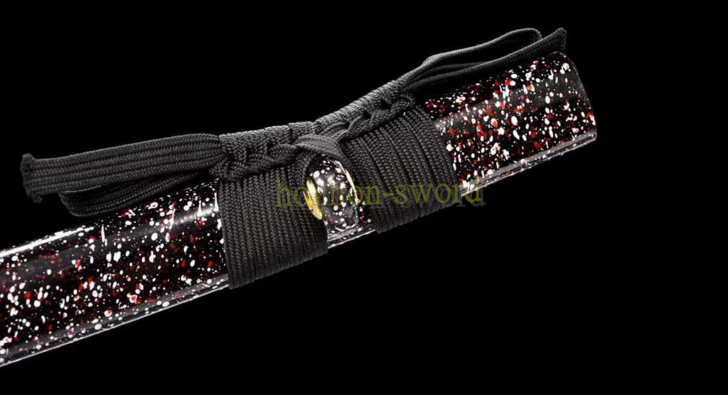 Japanisches Samurai-Schwert Katana aus schwarzem gefaltetem Stahl, Full Tang, handgefertigt, scharfe Klinge, schwarz