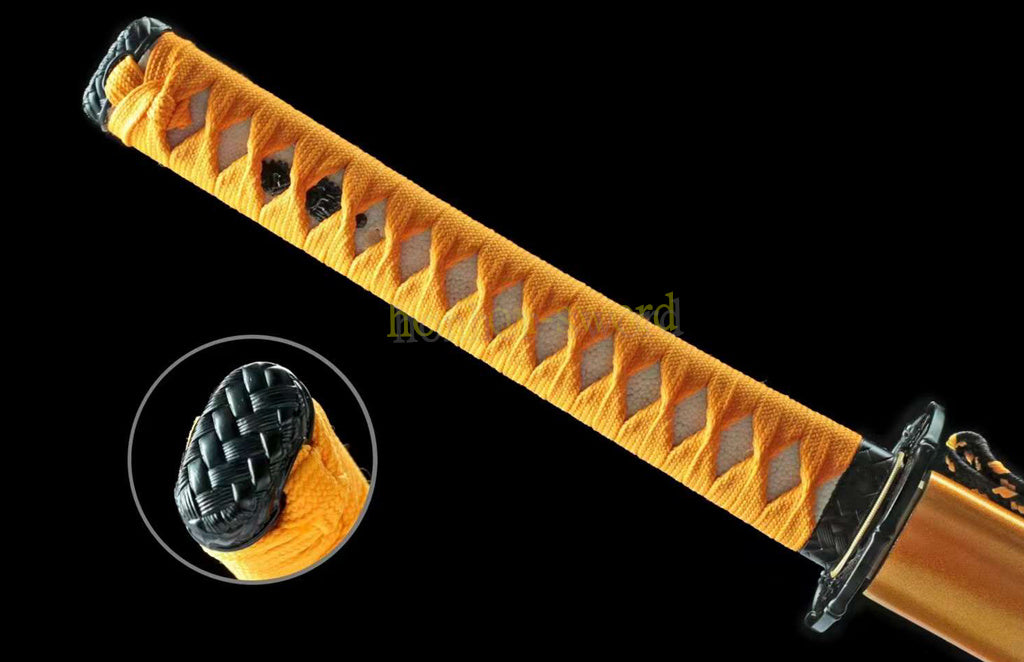 Japanisches Samurai-Schwert Katana aus schwarzem gefaltetem Stahl, Full Tang, handgefertigt, scharfe Klinge, schwarz