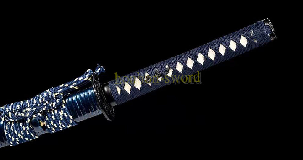 Japanisches Samurai-Schwert Katana aus schwarzem gefaltetem Stahl, Full Tang, handgefertigt, scharfe Klinge, schwarz