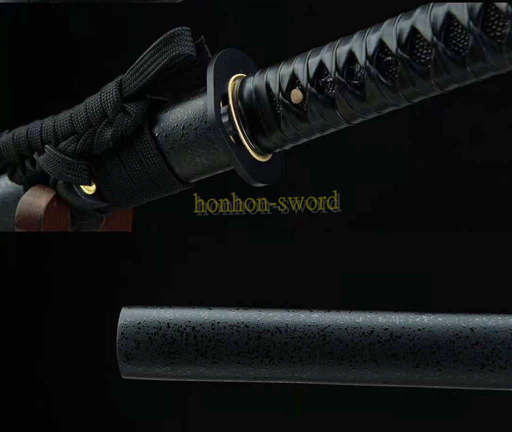 Damascus Folded Steel Chokuto Katana Japanese Samurai Sword Full Tang for Battle Black