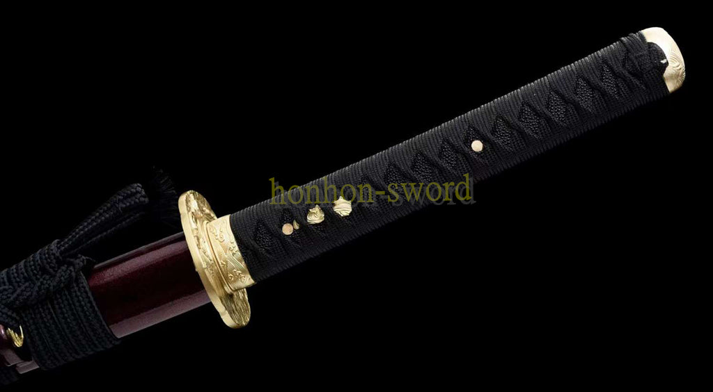 Épée de samouraï japonaise en acier plié noir, katana, lame tranchante faite à la main, noire