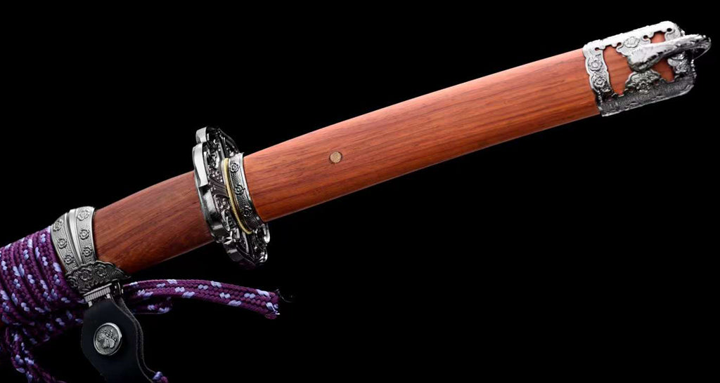 31" Damascus Folded Steel Wakizashi Tachi Japanese Samurai Sword Full Tang Red