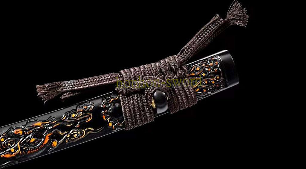 Épée de samouraï japonaise en acier plié noir, katana, lame tranchante faite à la main, noire