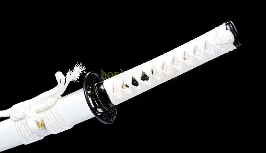 Épée de samouraï japonaise en acier plié noir, katana, lame tranchante faite à la main, noire