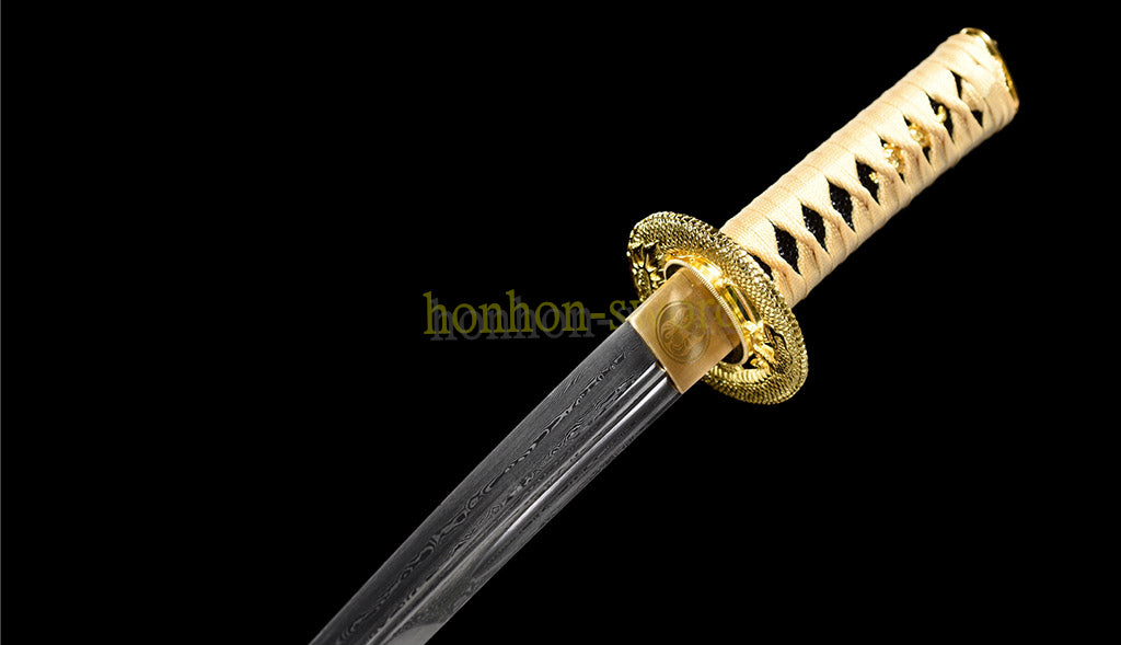 20" Damaskus gefalteter Stahl Tanto japanisches Samurai-Kurzschwert Shirasaya schwarzes Holz