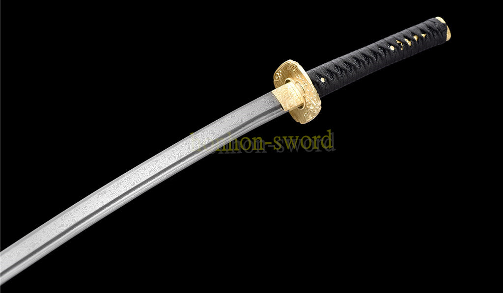Épée de samouraï japonaise en acier plié noir, katana, lame tranchante faite à la main, noire