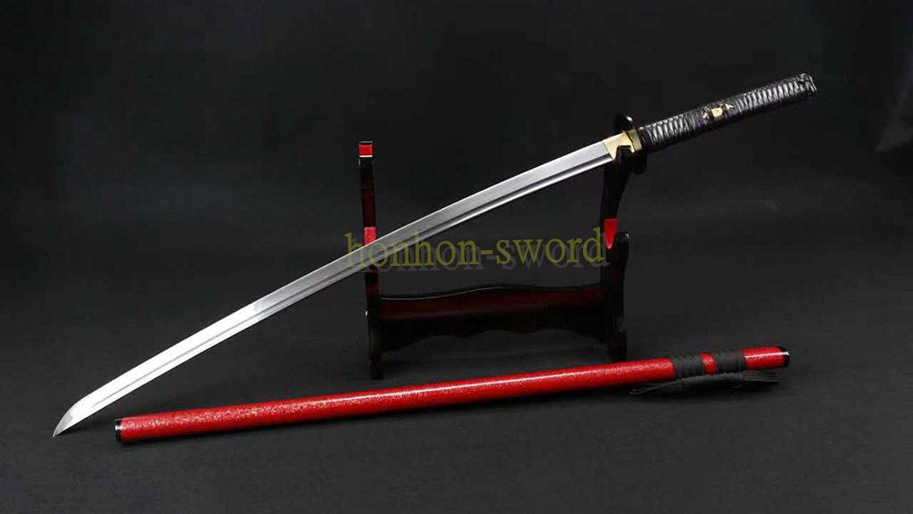 Épée de samouraï japonaise en acier plié noir, katana, lame tranchante faite à la main, noire