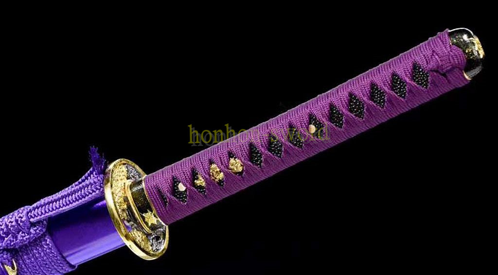 Japanisches Samurai-Schwert Katana aus schwarzem gefaltetem Stahl, Full Tang, handgefertigt, scharfe Klinge, schwarz