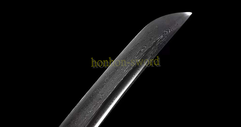 20" Damaskus gefalteter Stahl Tanto japanisches Samurai-Kurzschwert Shirasaya schwarzes Holz