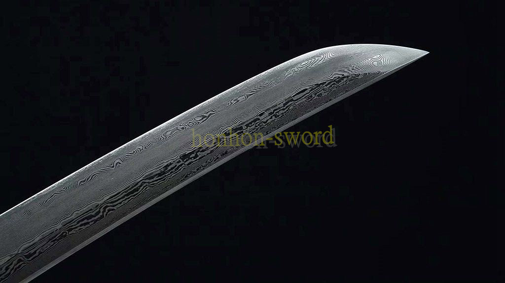 20" Damaskus gefalteter Stahl Tanto japanisches Samurai-Kurzschwert Shirasaya schwarzes Holz