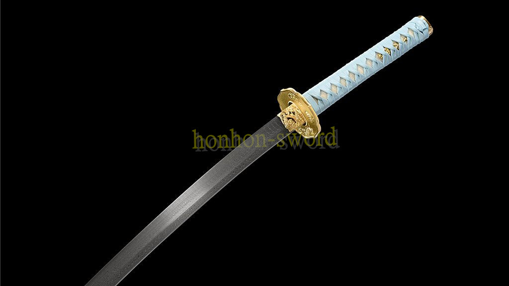Épée de samouraï japonaise en acier plié noir, katana, lame tranchante faite à la main, noire