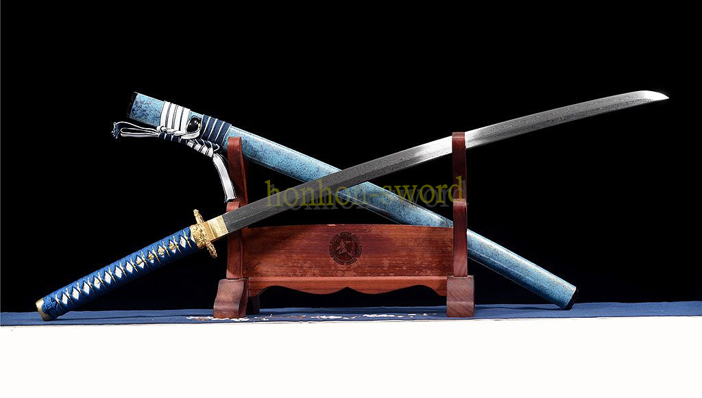Épée de samouraï japonaise en acier plié noir, katana, lame tranchante faite à la main, noire