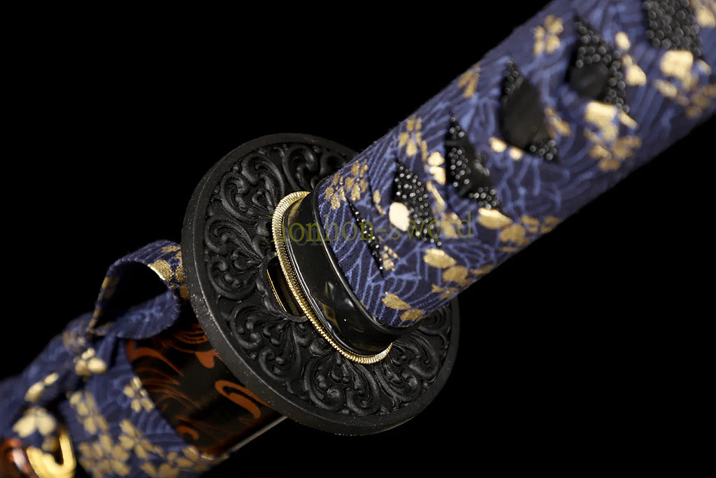 Épée de samouraï japonaise en acier plié noir, katana, lame tranchante faite à la main, noire