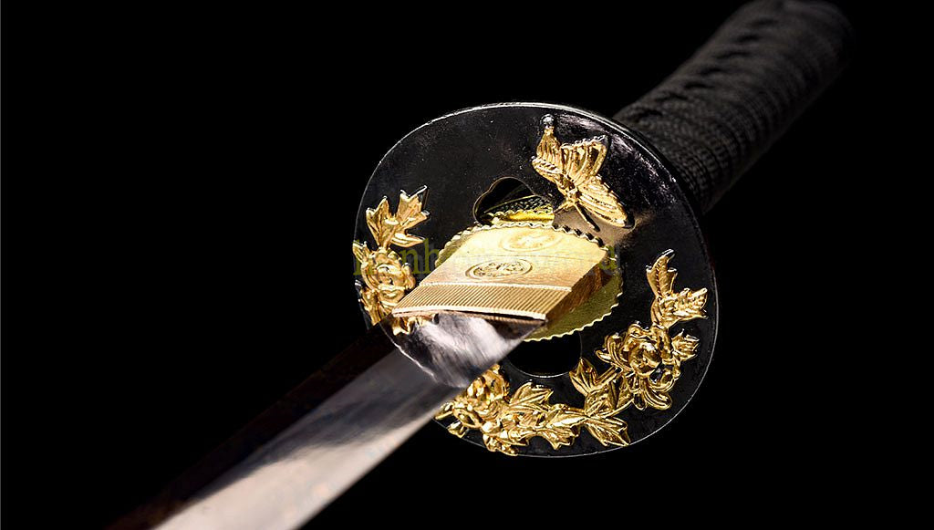 Épée de samouraï japonaise en acier plié noir, katana, lame tranchante faite à la main, noire